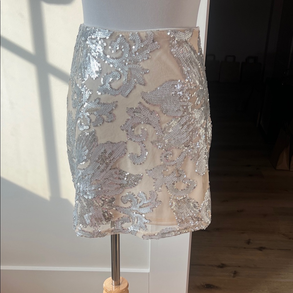 Sage Silver Sequin Mini Skirt